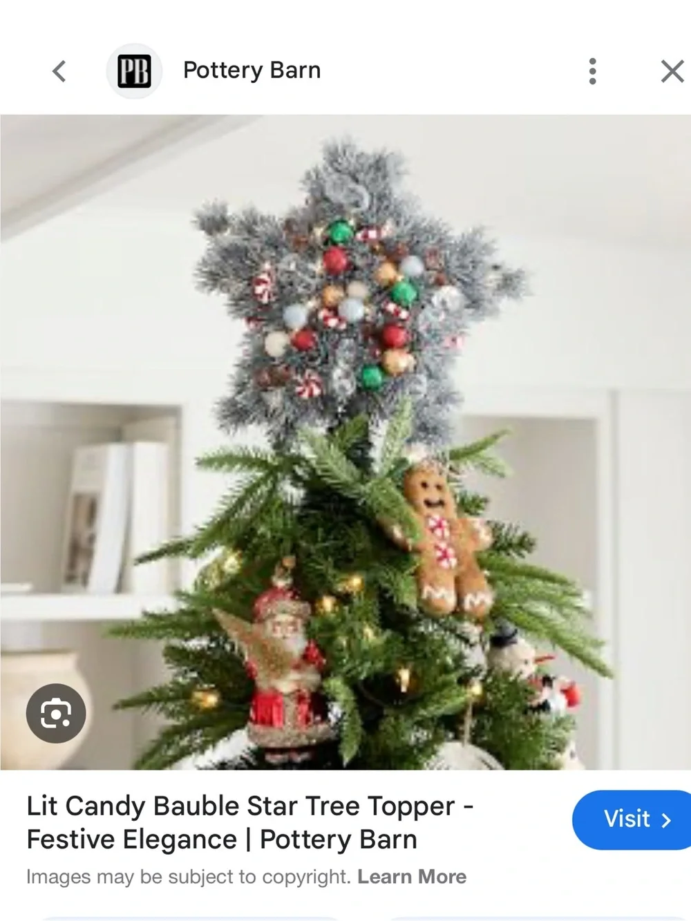 Brand New Pottery Barn Peppermint Star Lit Tree Topper
